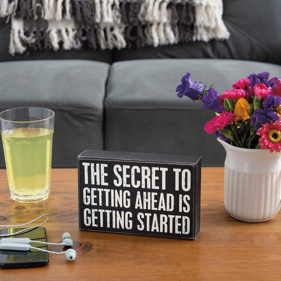 The Secret To Getting Ahead Box Sign | Desk Wall Wooden Sign | 7.25" x 4.75" - Picture 2 of 3